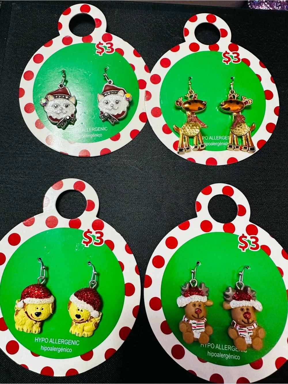 Holiday Kids Dangle Earrings Set in Red, Green, Gold, Brown